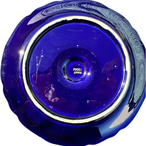 Vintage Cobalt Blue Porcelain Handled Serving Tray - Made in Japan - Picture 4 of 6